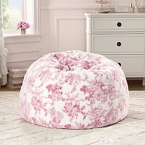 Large LoveShackFancy Floral Damask Faux Fur Bean Bag Chair Slipcover Only