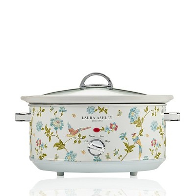 Laura Ashley 6.5L Slow Cooker White: 320W Ceramic & Stainless Steel, 3 Settings, Keep Warm, 6 Qua...