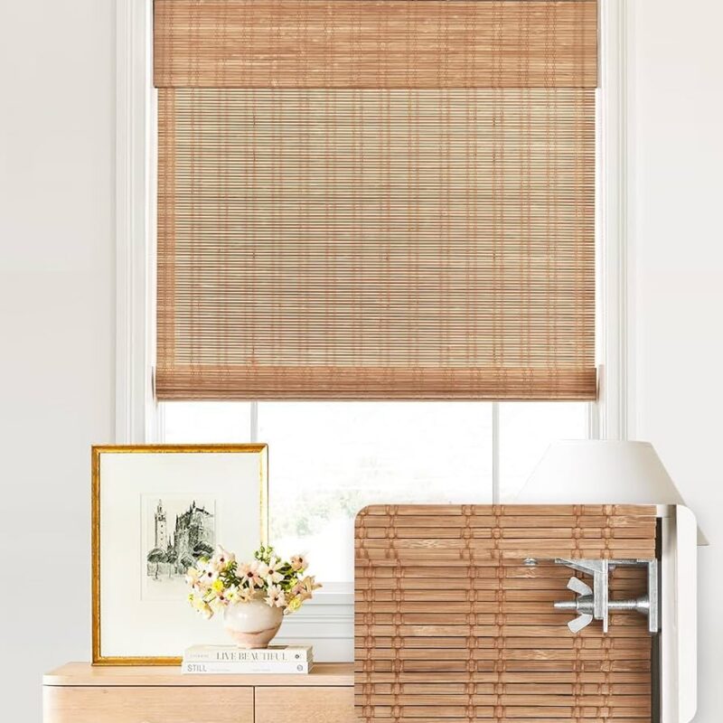 LazBlinds No Drill Bamboo Roman Shades, 20.5" W u00d7 64"H, Ceylon Light Russet