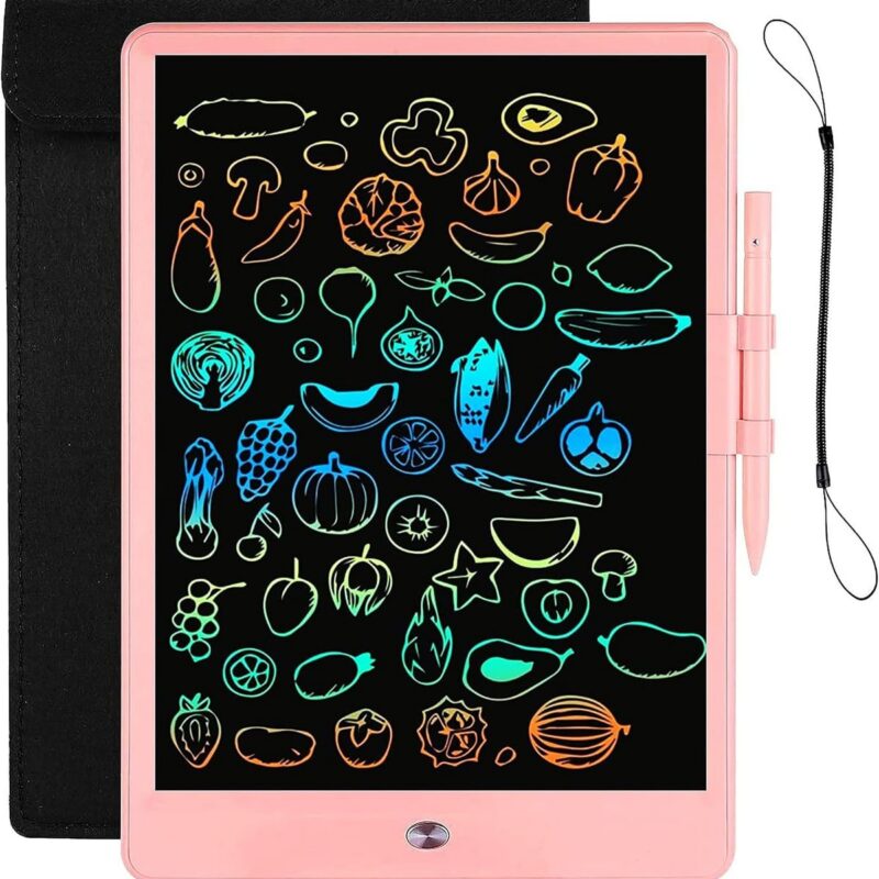 LCD Writing Tablet with Bag for Kids, 10 Colorful Screen Drawing Board Doodle Pad Learning Educational Toy - Gift for 3-6 Years Old Boy Girl (Pink)