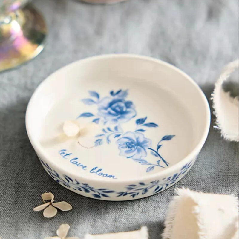 Let Love Bloom Ceramic Trinket Dish in Blue at Terrain