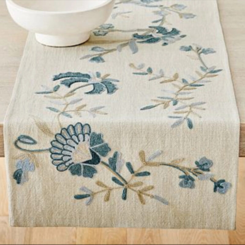 Liana Crewel Embroidered Cotton Table Runner