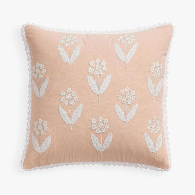 Lili Embroidered Pillow Cover, 20x20, Dusty Peach