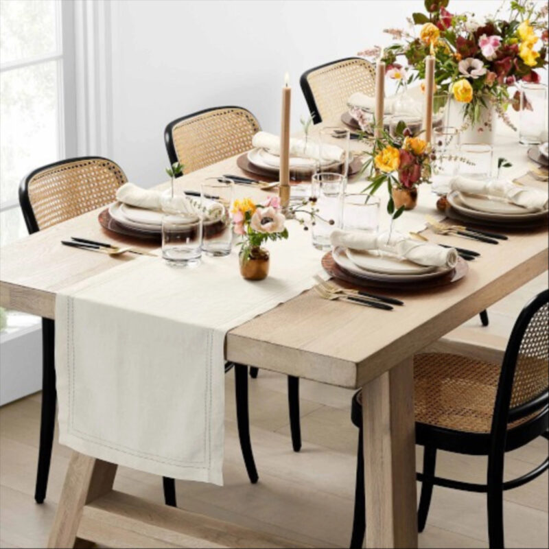 Linen Double Hemstitch Table Runner, Cream