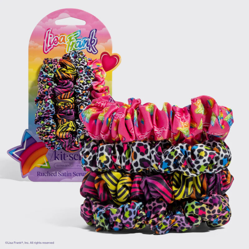 Lisa Frank x Kitsch Ruched Satin Scrunchies in Rainbow Leopard Lisa Frank Kitsch
