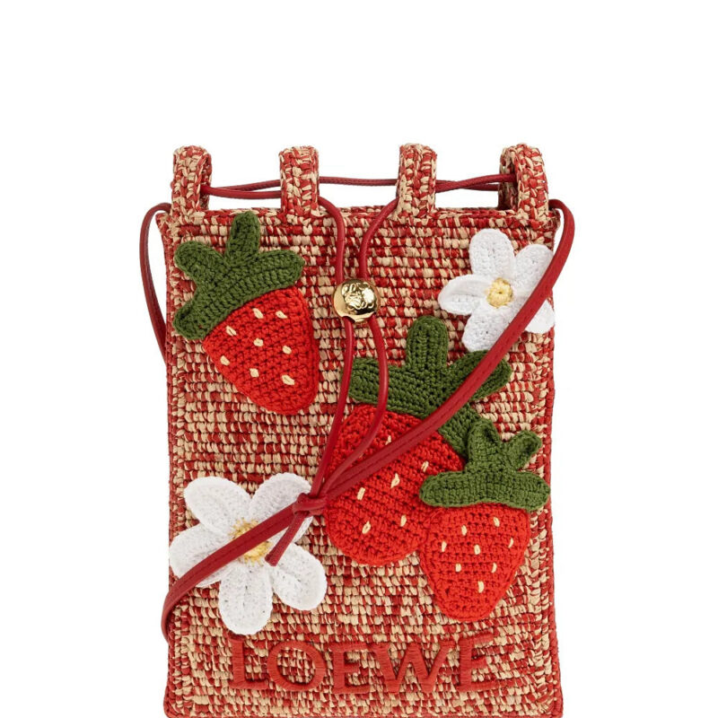 LOEWE strawberry-embellishment raffia crossbody bag - Red