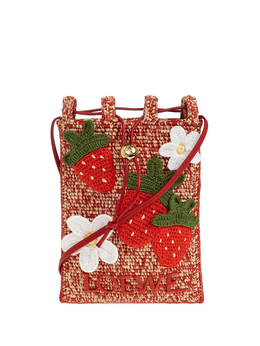 LOEWE strawberry-embellishment raffia crossbody bag - Red
