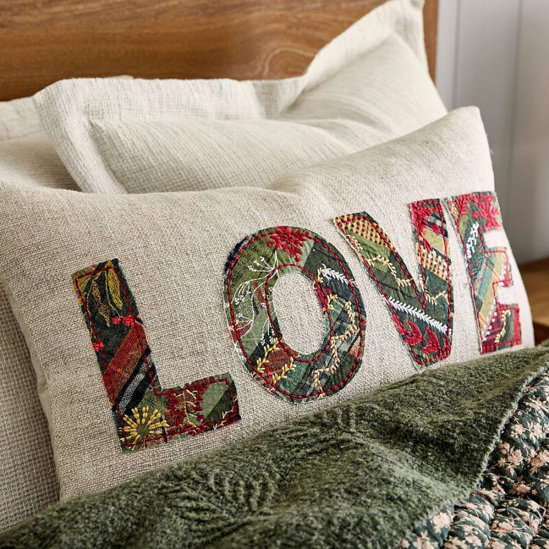 Love Patchwork Lumbar Pillow Cover