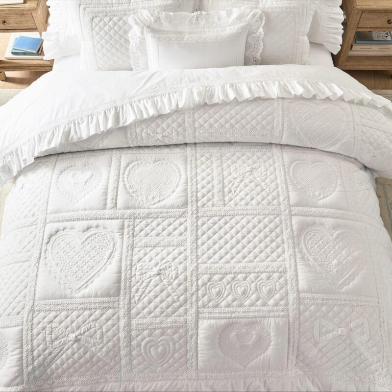 Love Shack Fancy Heart Quilt, White, Full/Queen