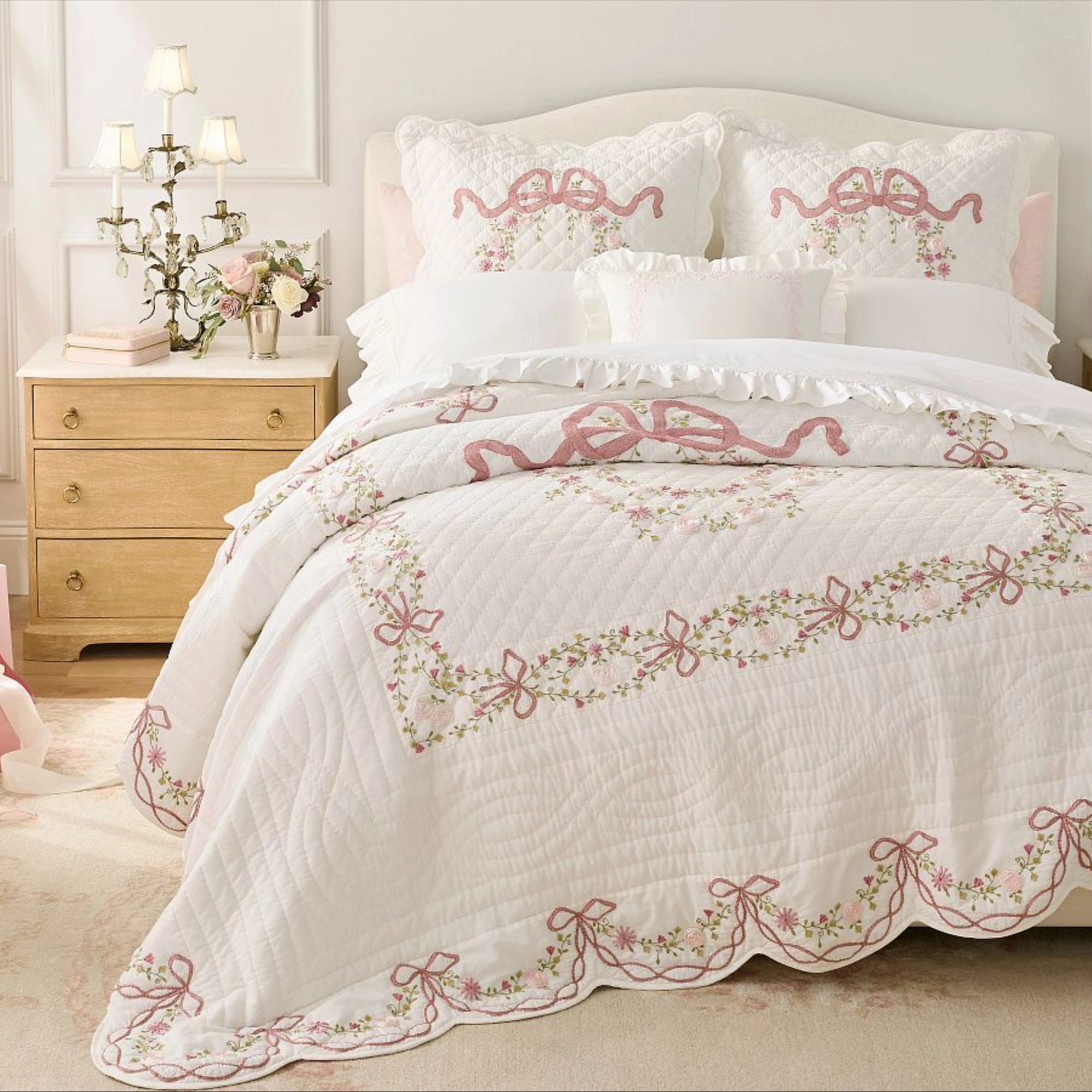 LoveShackFancy Bow Embellished Quilt