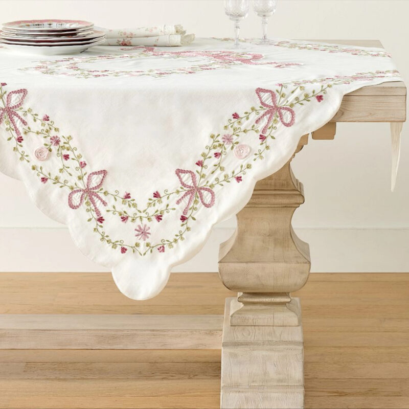 LoveShackFancy Embroidered Bow Tablethrow