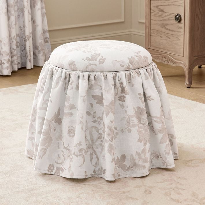 LoveShackFancy Skirted Round Storage Ottoman LoveShackFancy x Pottery Barn