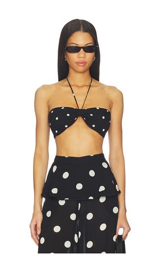 ADRIANA DEGREAS Polka Dot Bandeau Top in Black. - size L