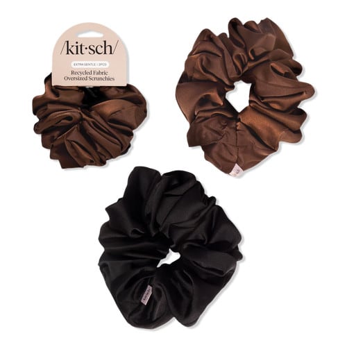 Kitsch Recycled Fabric Oversized Scrunchies 2pc Set - Cream & Camel