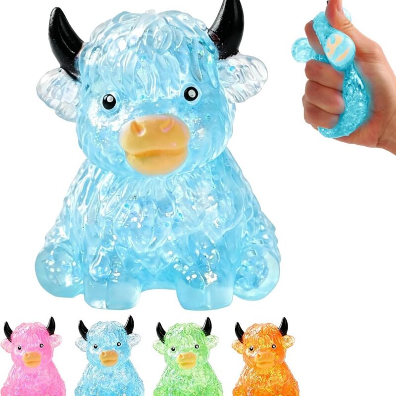 Glitter Highland Cow Squishy Fidget Toy, Soft Slow Rising Stress Relief