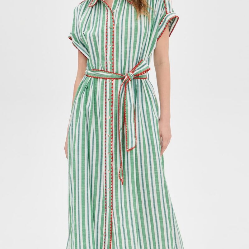 Carolina K Valerie Caftan Green Stripe XXS/XS