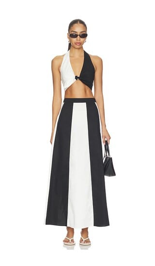 ADRIANA DEGREAS Solid Giardino Top & Skirt Set in Black,White. - size S