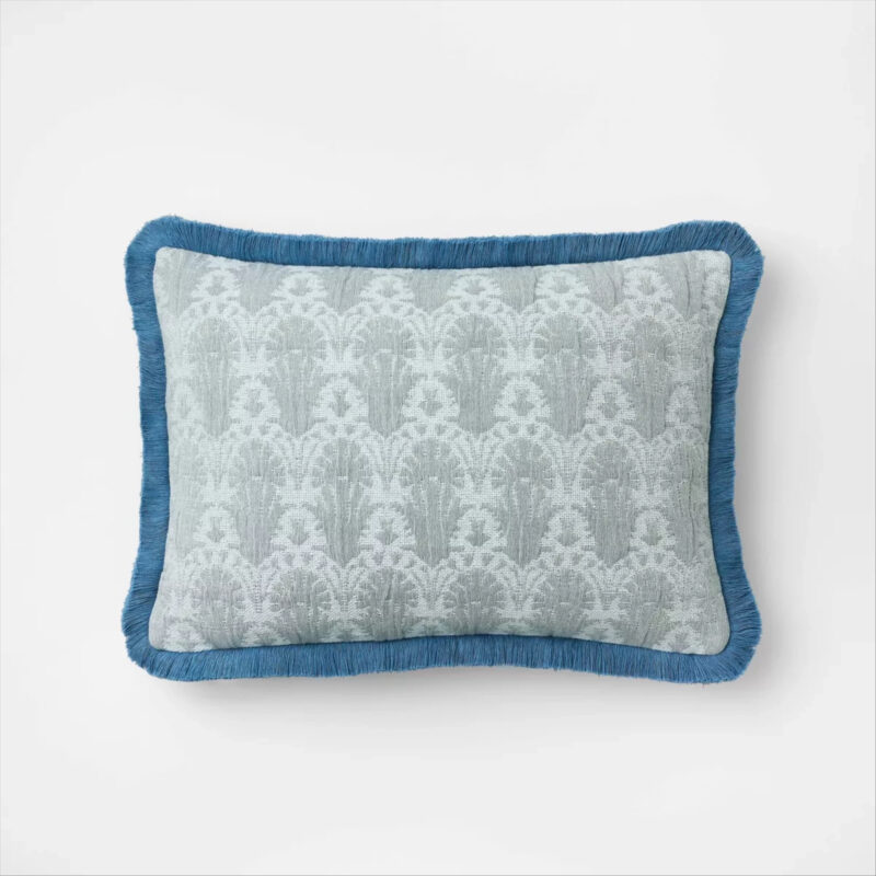 Lumbar Woven Shell Block with Fringe Edge Throw Pillow Bue - Threshold™ designed with Studio Mc...