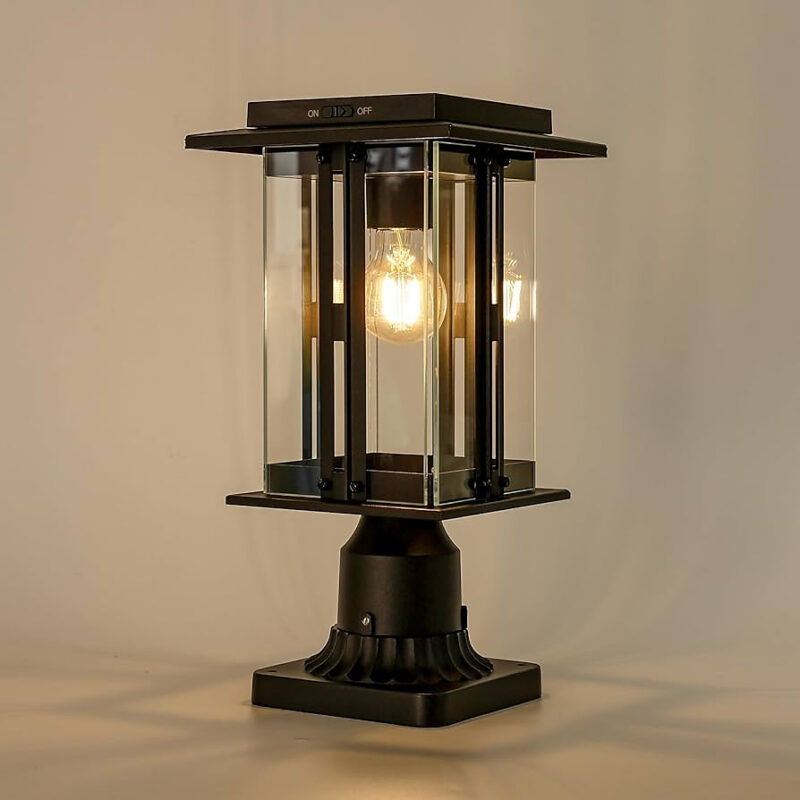 LUTEC Solar Lamp Post Light, 200 Lumens Dusk to Dawn Craftsman Style Post Light Waterproof Solar ...
