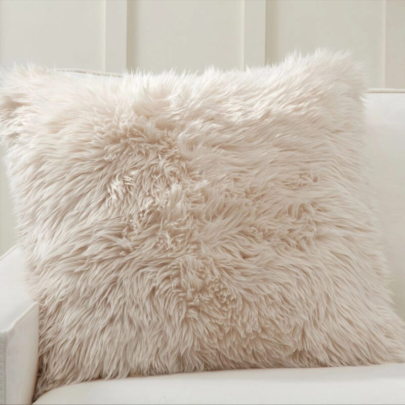 Luxe Faux Fur Pillow Cover, 26"" x 26"", Ivory