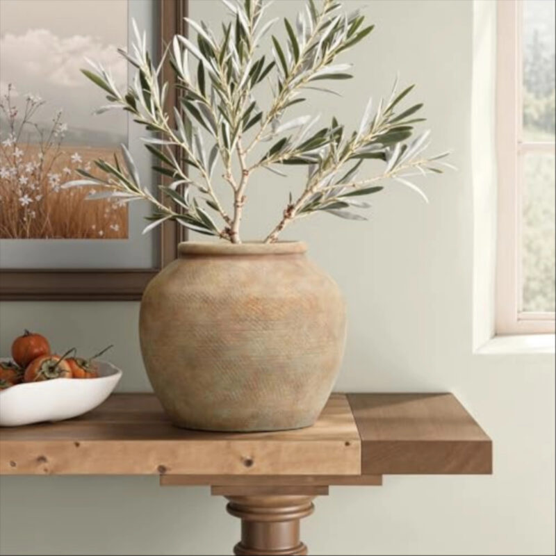 LuxenHome Ceramic Flower Vase, 9" Tall Terracotta Round Vases with Natural Earth Tones, Farmhouse Vases for Shelf Living Room Decor, Boho Vase Vintage Pottery for Entry Way Table Home Decor