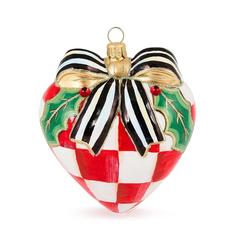 MacKenzie-Childs Check It Out Red Heart Glass Ornament