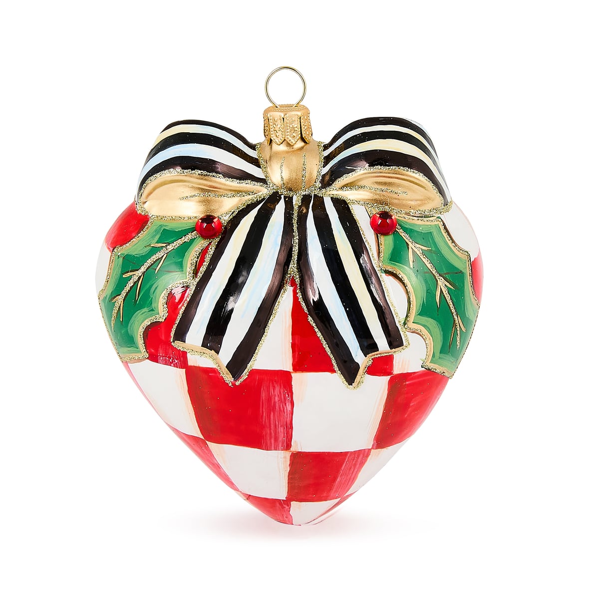MacKenzie-Childs Check It Out Red Heart Glass Ornament