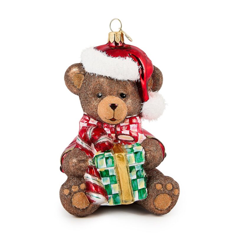 MacKenzie-Childs Check It Out Teddy Bear Glass Ornament