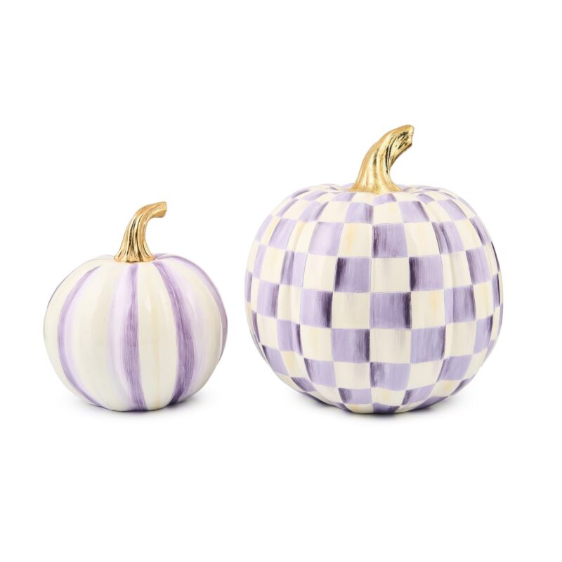 MacKenzie-Childs Classic Violet Stripe Small & Check Medium Pumpkin Set