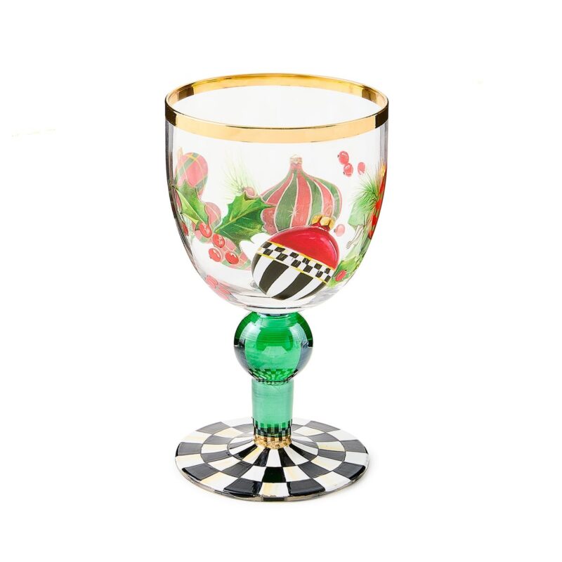 MacKenzie-Childs Deck the Halls Wine Glass