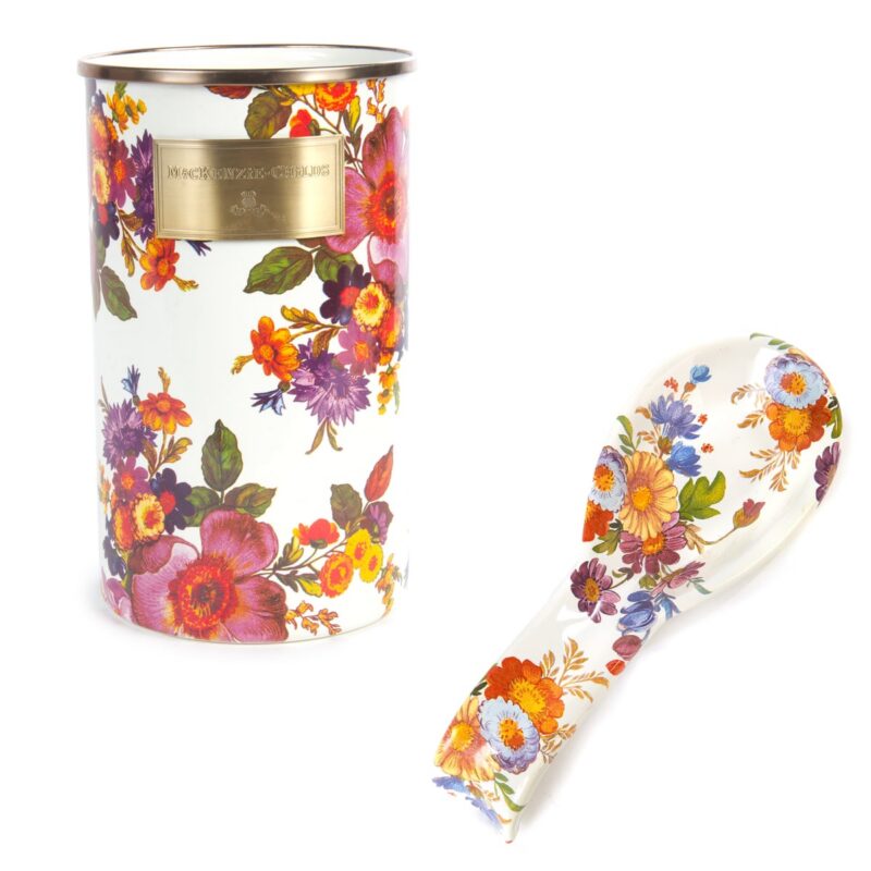 MacKenzie-Childs Flower Market Enamel Spoon Rest & Utensil Holder Set