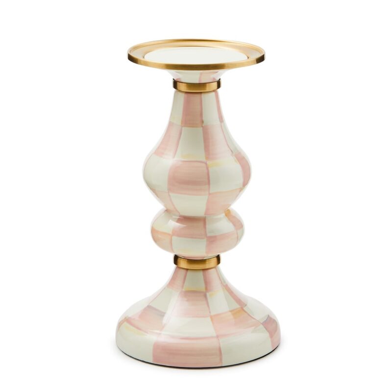 MacKenzie-Childs Rosy Check Medium Pillar Candlestick