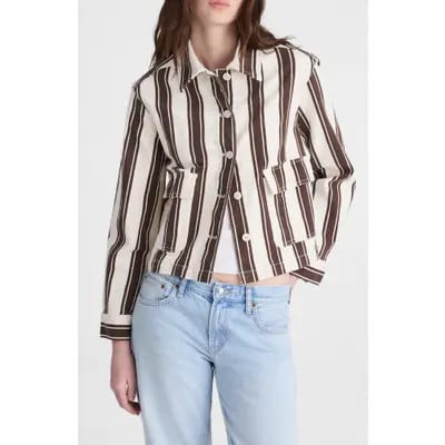Madewell Stripe Crop Jacket in Dark Brown Stripe at Nordstrom, Size Medium