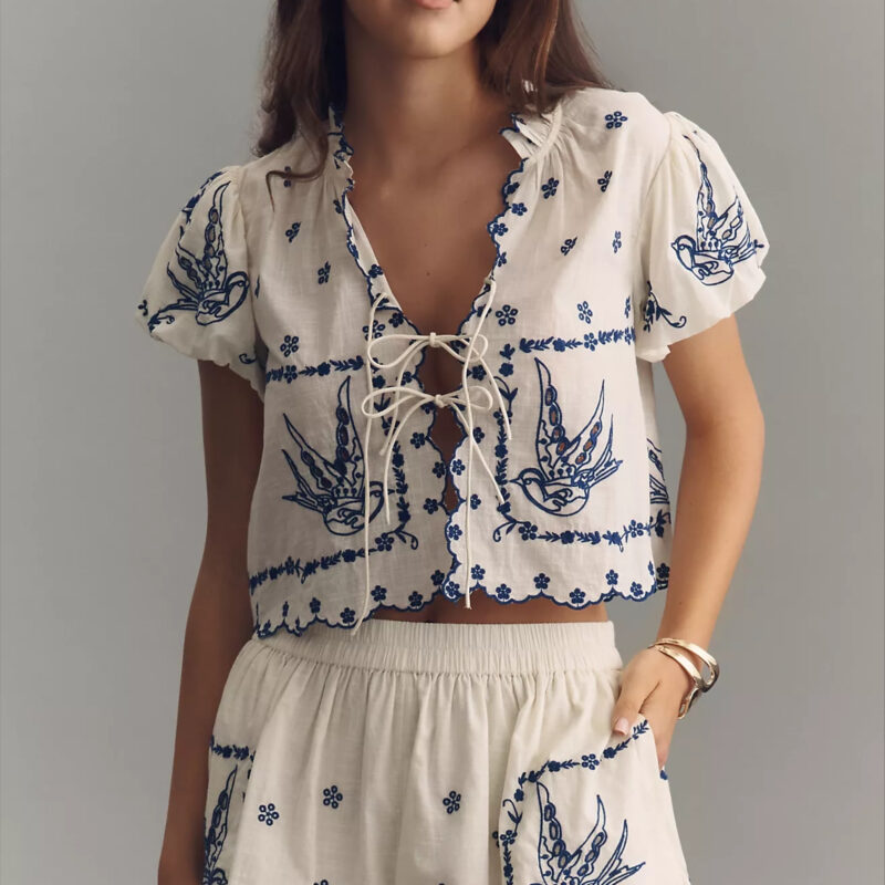 Maeve Cotton Voile Embroidered Blouse