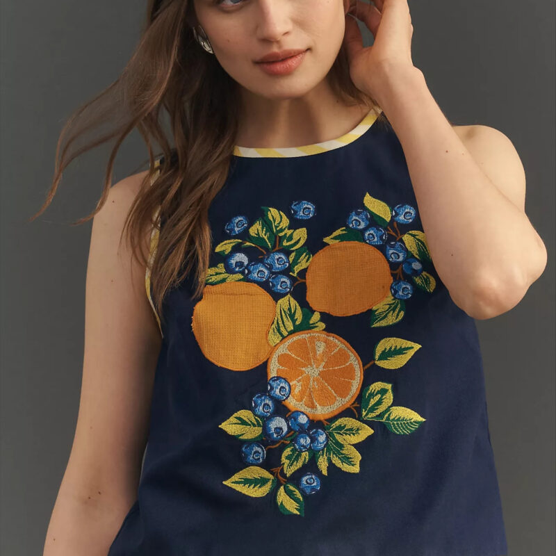 Maeve Fruit Embroidered Halter Top