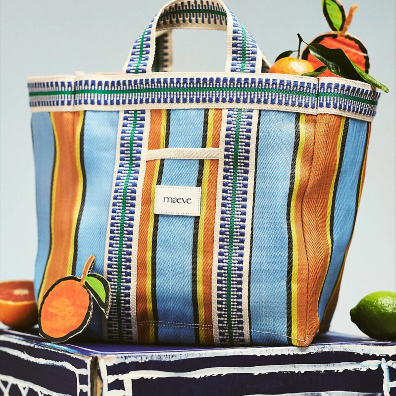 Maeve Striped Mesh Tote Bag