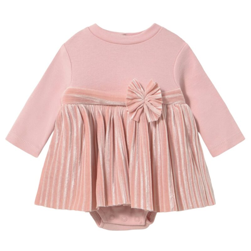 Baby Rose Pleated Dress with Bow Detail