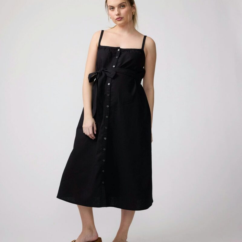 Sleeveless Button-Front Maternity and Nursing Midi Dress