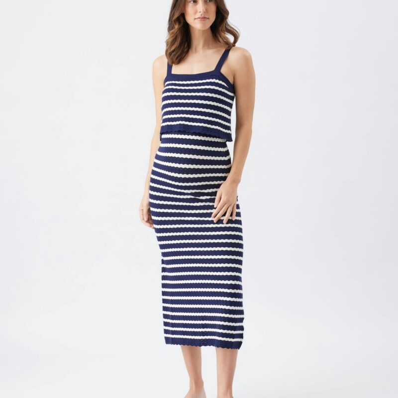 Pointelle Knit Nursing Dress Navy / White