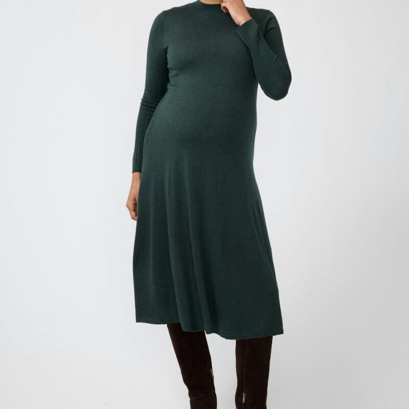 Long Sleeve Fit-and-Flare Sweater Maternity Midi Dress