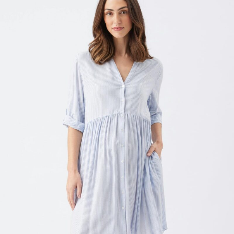Sam Stripe Dress Sky Blue / White