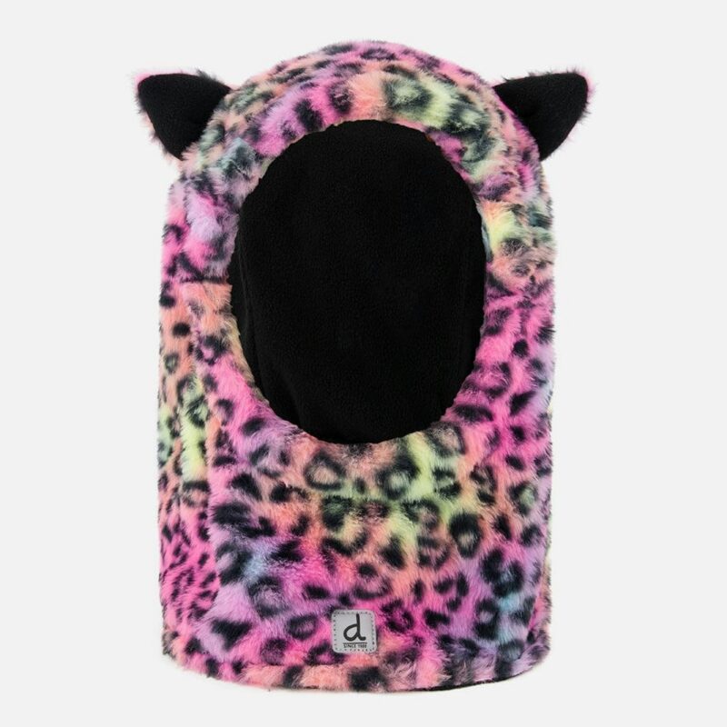 Oversized Polar Balaclava For Ski Helmet Multicolored Leopard Fur
