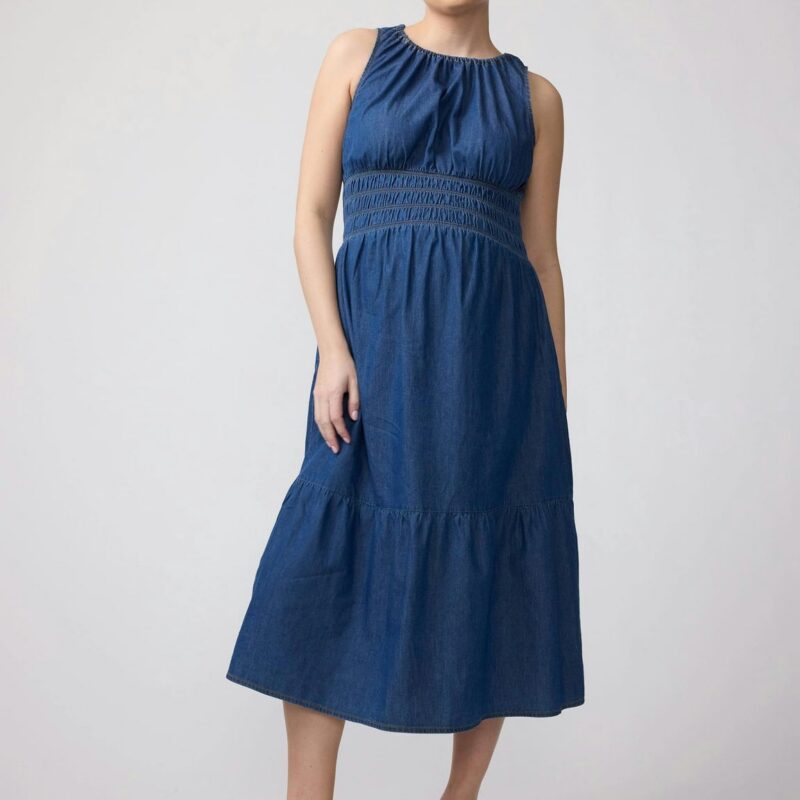 Sleeveless Chambray Maternity and Nursing Midi Dress