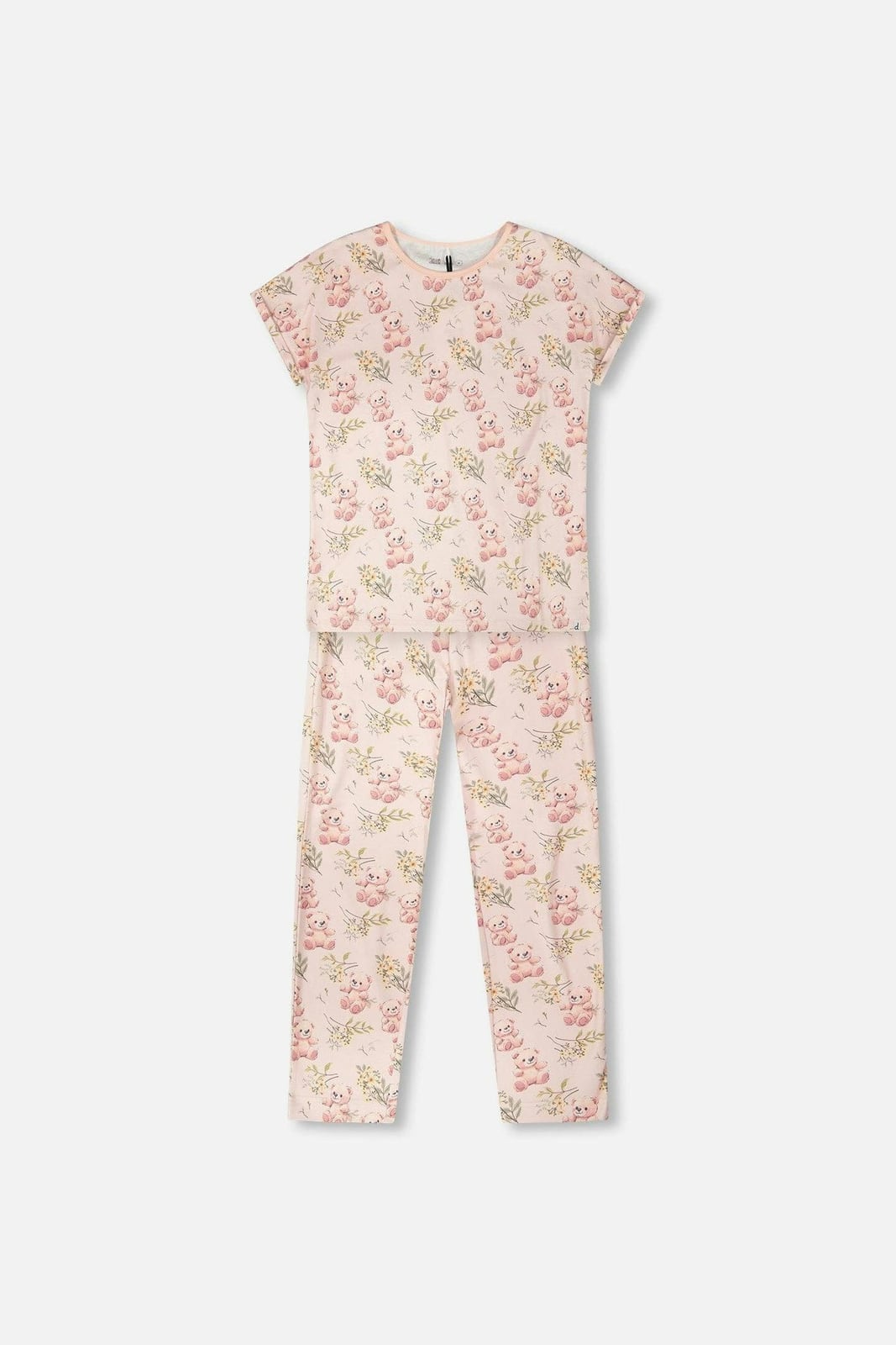Organic Cotton Women Two-Piece Pyjama Set Pale Pink Bear Print