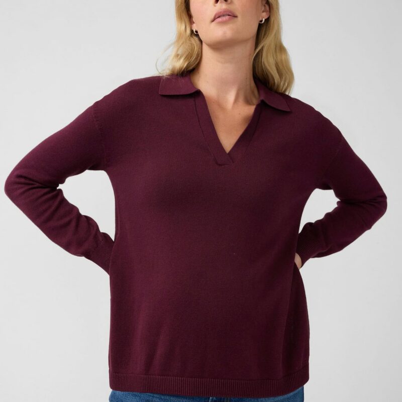 Polo Collar Knit Maternity Nursing Sweater