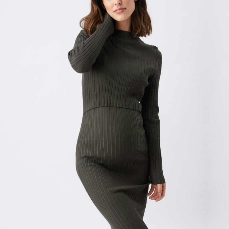 Nella Rib Nursing Knit Dress Ivy