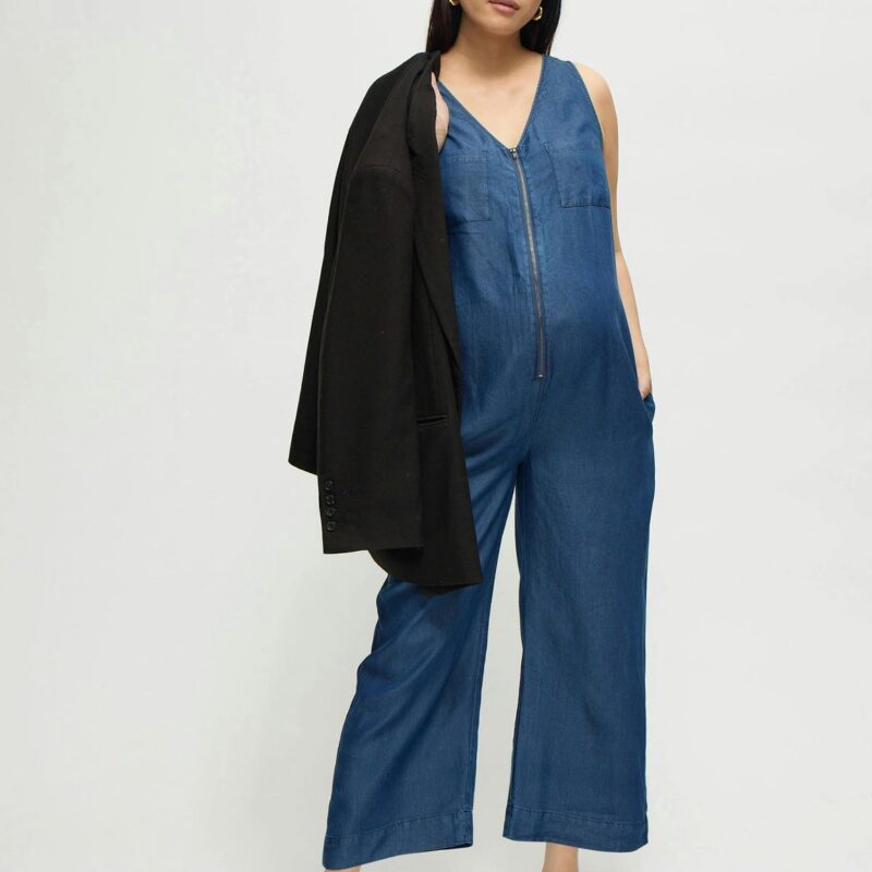 Wide Leg Chambray Maternity and Nursing Jumpsuit