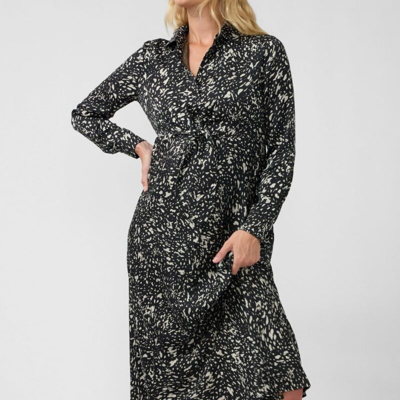 Tie Front Maternity Maxi Shirt Dress