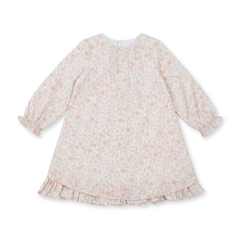 Elise Baby Dress Long Sleeves, Flowery Light Pink