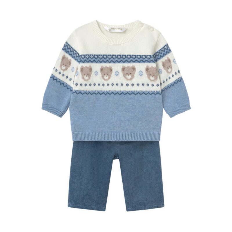 Blue Knitted Baby Bear Pattern Outfit